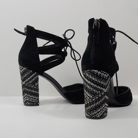 Audrey Brooke Black Ankle Suedette Block Heel Shoe - Picture 7 of 10